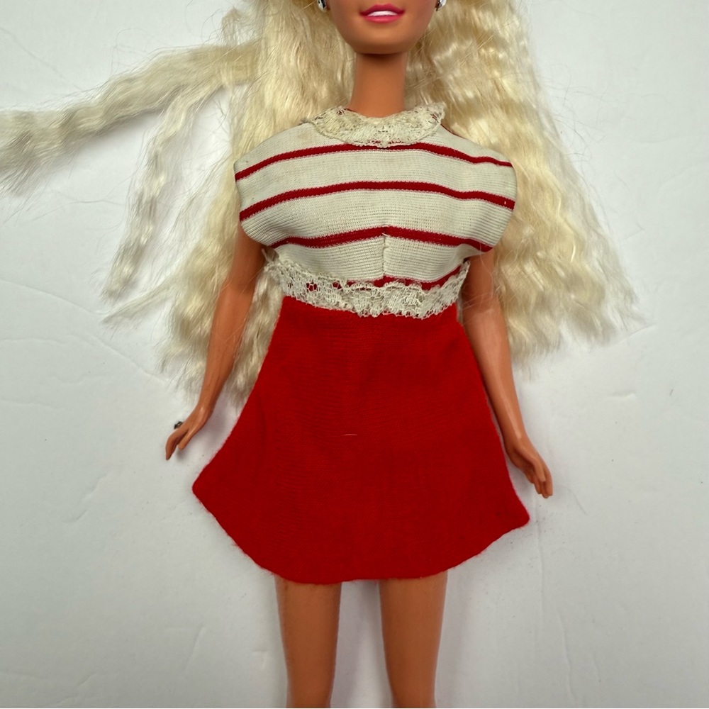 Vintage Red And White Striped Barbie Doll/Clone Doll Dress Lace Classic Cute